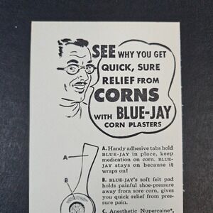 1949 Blue Jay Corn Plasters Bauer & Black Kendall Company Vintage Print Ad Comic